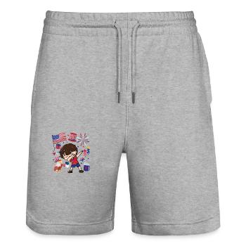 Dabbing Boy July 4 Independence Day - Stanley/Stella Trainer Unisex Organic Jogging Shorts - heather grey - Front - Nik (191cm) & Marisol (170cm)