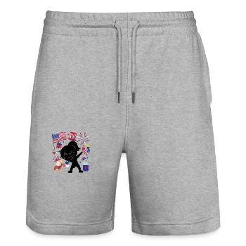 Silhouette Girls July 4 Independence Day - Stanley/Stella Trainer Unisex Organic Jogging Shorts - heather grey - Front - Nik (191cm) & Marisol (170cm)