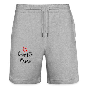 MAMIE. FÊTE DES MÈRES. BONNE FÊTE MAMIE. JE T'AIME - Short de jogging bio TRAINER Stanley/Stella unisexe - gris chiné - Devant - Nik (191cm) & Marisol (170cm)