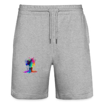 Color Splash für Männer und Frauen - Stanley/Stella Unisex Bio Joggingshorts Trainer  - Grau meliert - Vorne - Nik (191cm) & Marisol (170cm)
