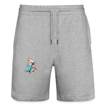 Kakadu isst Pizza für eine Kakadu Besitzer - Stanley/Stella Unisex Bio Joggingshorts Trainer  - Grau meliert - Vorne - Nik (191cm) & Marisol (170cm)