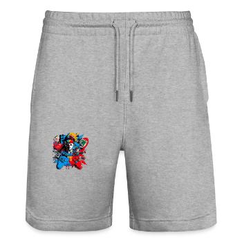 Retro Arcade Game Videospiel für Gamer - Stanley/Stella Unisex Bio Joggingshorts Trainer  - Grau meliert - Vorne - Nik (191cm) & Marisol (170cm)
