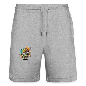 Streetstyle Katze Graffiti Kunst Streetart - Stanley/Stella Unisex Bio Joggingshorts Trainer  - Grau meliert - Vorne - Nik (191cm) & Marisol (170cm)