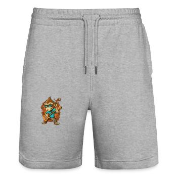 Affe Schimpanse spielt Acousitc Rock Gitarre - Stanley/Stella Unisex Bio Joggingshorts Trainer  - Grau meliert - Vorne - Nik (191cm) & Marisol (170cm)