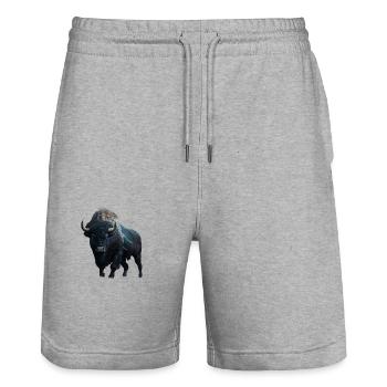 Bison black buffalo with lightning and thunder strong - Stanley/Stella Trainer Unisex Organic Jogging Shorts - heather grey - Front - Nik (191cm) & Marisol (170cm)