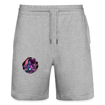 Schöne Motorradfahrerin auf ihrer Maschine - Stanley/Stella Unisex Bio Joggingshorts Trainer  - Grau meliert - Vorne - Nik (191cm) & Marisol (170cm)