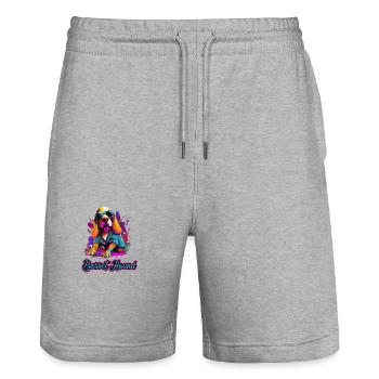 Basset Hound Hund Hunderasse - Stanley/Stella Unisex Bio Joggingshorts Trainer  - Grau meliert - Vorne - Nik (191cm) & Marisol (170cm)