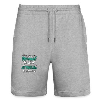 I was normal 2 Rottweilers ago - Stanley/Stella Trainer Unisex Organic Jogging Shorts - heather grey - Front - Nik (191cm) & Marisol (170cm)