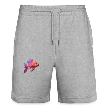 Aquarium de poissons barbes cerises - Short de jogging bio TRAINER Stanley/Stella unisexe - gris chiné - Devant - Nik (191cm) & Marisol (170cm)