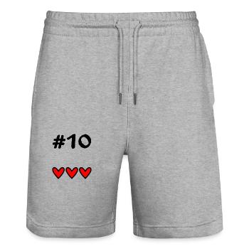 10 JAHRE. 10-JÄHRIGES JUBILÄUM. GEBURTSTAG 10 JAHRE. 10 - Stanley/Stella Unisex Bio Joggingshorts Trainer  - Grau meliert - Vorne - Nik (191cm) & Marisol (170cm)
