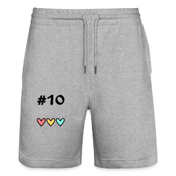 10 JAHRE. 10-JÄHRIGES JUBILÄUM. GEBURTSTAG 10 JAHRE. 10 - Stanley/Stella Unisex Bio Joggingshorts Trainer  - Grau meliert - Vorne - Nik (191cm) & Marisol (170cm)
