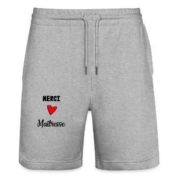 MERCI. MERCI MAÎTRESSE. CADEAU MAÎTRESSE. VACANCES - Short de jogging bio TRAINER Stanley/Stella unisexe - gris chiné - Devant - Nik (191cm) & Marisol (170cm)
