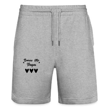 PAPA. FÊTE DES PÈRES. BONNE FÊTE PAPA. BONNE FÊTE - Short de jogging bio TRAINER Stanley/Stella unisexe - gris chiné - Devant - Nik (191cm) & Marisol (170cm)