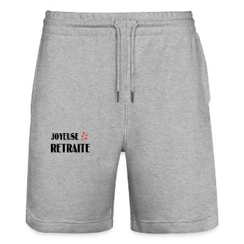 RETRAITE. BONNE RETRAITE. JOYEUSE RETRAITE - Short de jogging bio TRAINER Stanley/Stella unisexe - gris chiné - Devant - Nik (191cm) & Marisol (170cm)