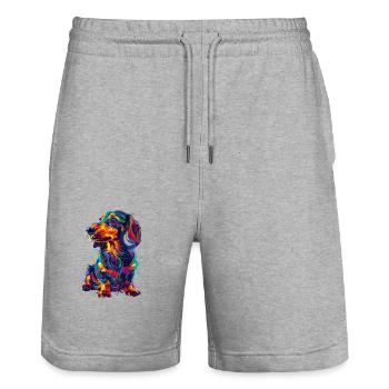 Bunte Dackel Hundekunst für Hundeliebhaber - Stanley/Stella Unisex Bio Joggingshorts Trainer  - Grau meliert - Vorne - Nik (191cm) & Marisol (170cm)