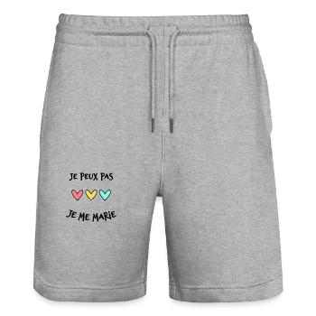 JE PEUX PAS. JE ME MARIE. JUST MARRIED - Short de jogging bio TRAINER Stanley/Stella unisexe - gris chiné - Devant - Nik (191cm) & Marisol (170cm)