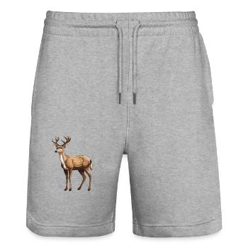 Hirsch Tier - Stanley/Stella Unisex Bio Joggingshorts Trainer  - Grau meliert - Vorne - Nik (191cm) & Marisol (170cm)