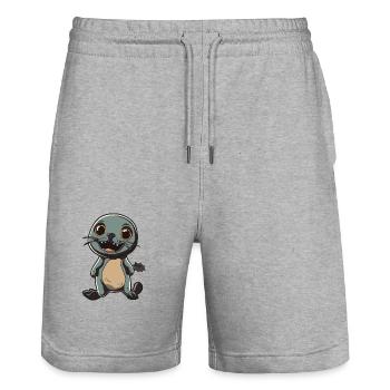 phoque animal Halloween bande dessinée drôle - Short de jogging bio TRAINER Stanley/Stella unisexe - gris chiné - Devant - Nik (191cm) & Marisol (170cm)
