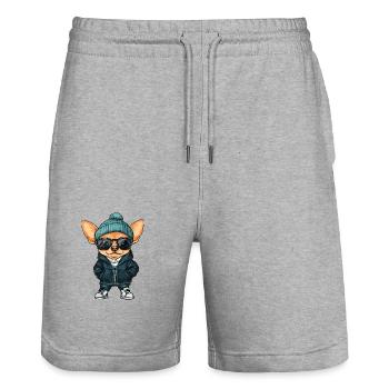 Chihuahua chien bande dessinée cool - Short de jogging bio TRAINER Stanley/Stella unisexe - gris chiné - Devant - Nik (191cm) & Marisol (170cm)