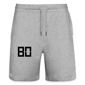 80. 80 YEARS. 80TH ANNIVERSARY. BIRTHDAY 80 YEARS. - Stanley/Stella Trainer Unisex Organic Jogging Shorts - heather grey - Front - Nik (191cm) & Marisol (170cm)