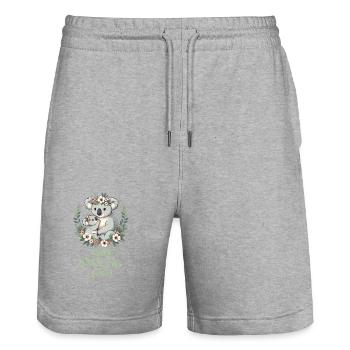 Meilleure maman jamais Koala embrasser Couronne de fleurs - Short de jogging bio TRAINER Stanley/Stella unisexe - gris chiné - Devant - Nik (191cm) & Marisol (170cm)