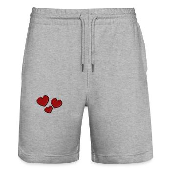 HERZ. HERZ. HEILIGER VALENTIN. LIEBE. LIEBE. WEIHNACHTEN - Stanley/Stella Unisex Bio Joggingshorts Trainer  - Grau meliert - Vorne - Nik (191cm) & Marisol (170cm)