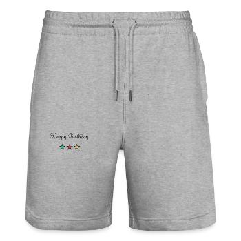 JAHRESTAG. ALLES GUTE ZUM GEBURTSTAG!. ALLES GUTE ZUM GEBURTSTAG!. - Stanley/Stella Unisex Bio Joggingshorts Trainer  - Grau meliert - Vorne - Nik (191cm) & Marisol (170cm)
