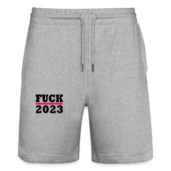 Fuck 2023 - Stanley/Stella Trainer Unisex Organic Jogging Shorts - heather grey - Front - Nik (191cm) & Marisol (170cm)