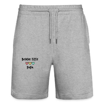 FÊTE DES PÈRES.BONNE FÊTE PAPA. PAPA. BONNE FÊTE - Short de jogging bio TRAINER Stanley/Stella unisexe - gris chiné - Devant - Nik (191cm) & Marisol (170cm)