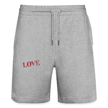 LOVE,JUST MARRIED,VIVE LES MARIES,EVJF,COUPLE - Stanley/Stella Trainer Unisex Organic Jogging Shorts - heather grey - Front - Nik (191cm) & Marisol (170cm)