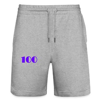 100. 100 ANS. 100e ANNIVERSAIRE. ANNIVERSAIRE - Short de jogging bio TRAINER Stanley/Stella unisexe - gris chiné - Devant - Nik (191cm) & Marisol (170cm)