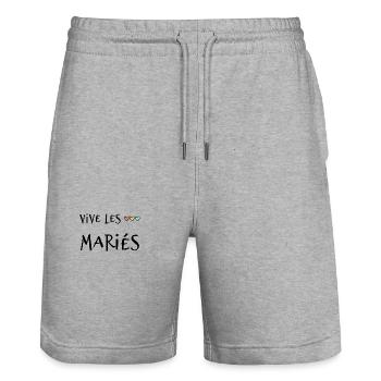 JUST MARRIED. VIVE LES MARIES. EVJF - Short de jogging bio TRAINER Stanley/Stella unisexe - gris chiné - Devant - Nik (191cm) & Marisol (170cm)