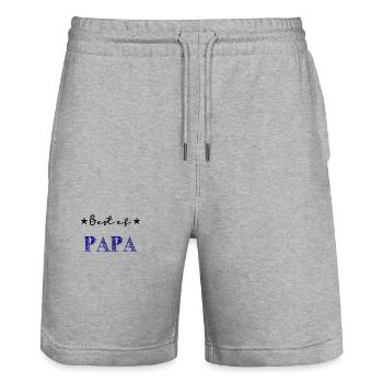 FATHER's DAY. HAPPY BIRTHDAY DAD. DAD. HAPPY BIRTHDAY - Stanley/Stella Trainer Unisex Organic Jogging Shorts - heather grey - Front - Nik (191cm) & Marisol (170cm)