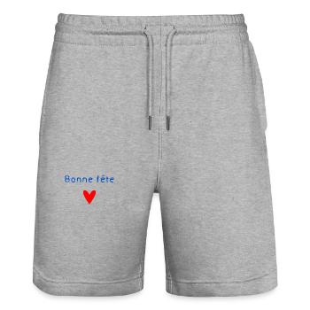 BONNE FÊTE. FÊTE DES MÈRES. FÊTE DES PÈRES. FÊTE - Short de jogging bio TRAINER Stanley/Stella unisexe - gris chiné - Devant - Nik (191cm) & Marisol (170cm)