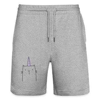 Cadeau mignon chat licorne - Short de jogging bio TRAINER Stanley/Stella unisexe - gris chiné - Devant - Nik (191cm) & Marisol (170cm)