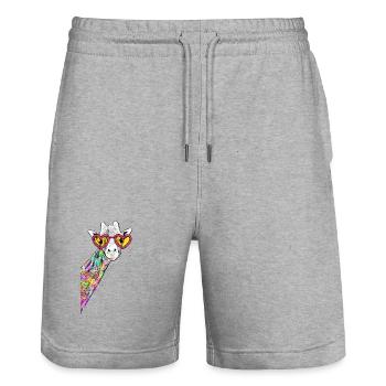 Zeichnung Süße Giraffe Bunt Hipster Mit Herzbrille - Stanley/Stella Unisex Bio Joggingshorts Trainer  - Grau meliert - Vorne - Nik (191cm) & Marisol (170cm)
