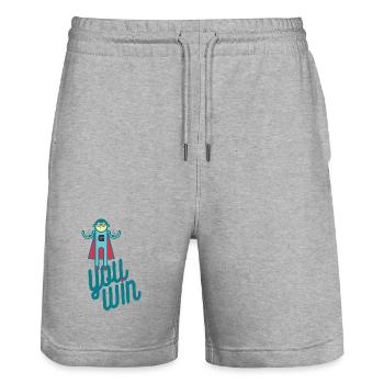 Du hast gewonnen: Geek Motivational Superhero Sport Gewinner - Stanley/Stella Unisex Bio Joggingshorts Trainer  - Grau meliert - Vorne - Nik (191cm) & Marisol (170cm)