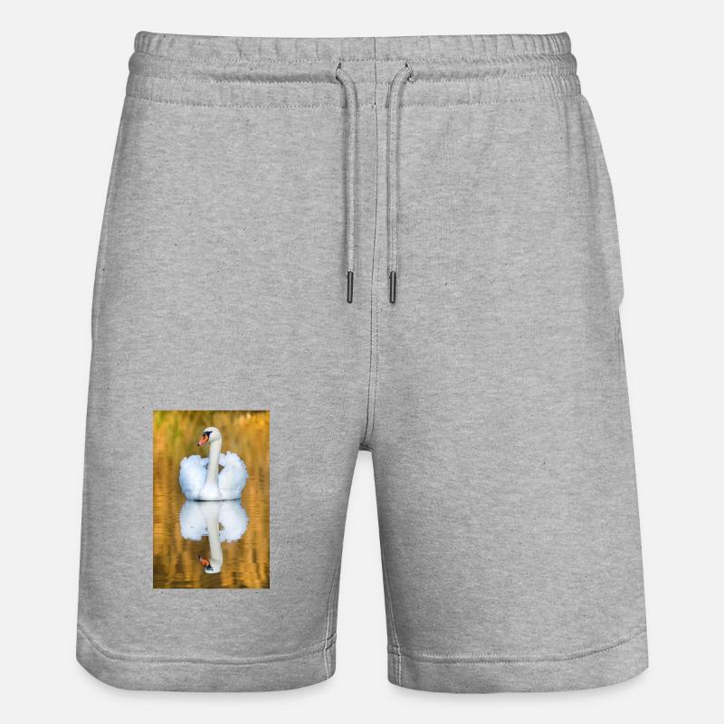 Schwanensee, Schwan im See mit Spiegelbild - Stanley/Stella Unisex Bio Joggingshorts Trainer  - Grau meliert