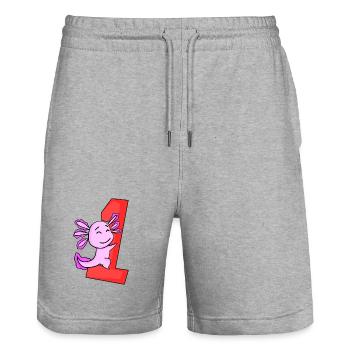 1 year old - Enrollment - Axolotl motif - Stanley/Stella Trainer Unisex Organic Jogging Shorts - heather grey - Front - Nik (191cm) & Marisol (170cm)