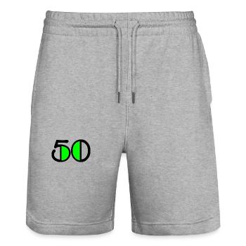 50. 50 YEARS. 50th ANNIVERSARY. BIRTHDAY 50 YEARS. - Stanley/Stella Trainer Unisex Organic Jogging Shorts - heather grey - Front - Nik (191cm) & Marisol (170cm)