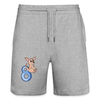 8ème anniversaire motif kangourou - huit ans - Short de jogging bio TRAINER Stanley/Stella unisexe - gris chiné - Devant - Nik (191cm) & Marisol (170cm)