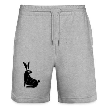 Funny Black Rabbit - Stanley/Stella Trainer Unisex Organic Jogging Shorts - heather grey - Front - Nik (191cm) & Marisol (170cm)