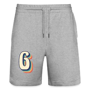 Vintage Retro T-Shirt Nummer 6 sechs Sechs sei seis - Stanley/Stella Unisex Bio Joggingshorts Trainer  - Grau meliert - Vorne - Nik (191cm) & Marisol (170cm)
