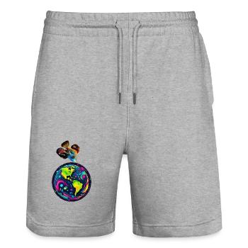 Der Fisch und sein Planet - Stanley/Stella Unisex Bio Joggingshorts Trainer  - Grau meliert - Vorne - Nik (191cm) & Marisol (170cm)