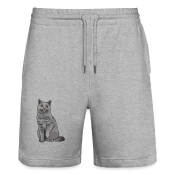 Britisch Kurzhaar Katze - Stanley/Stella Unisex Bio Joggingshorts Trainer  - Grau meliert - Vorne - Nik (191cm) & Marisol (170cm)