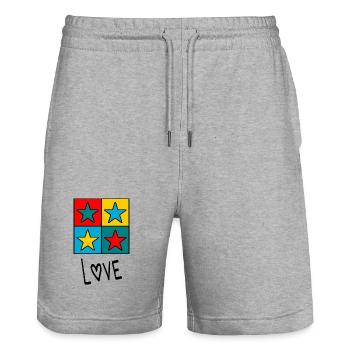 VALENTINSTAG. Junggesellinnenabschied. ICH LIEBE DICH. ICH LIEBE DICH. LIEBE - Stanley/Stella Unisex Bio Joggingshorts Trainer  - Grau meliert - Vorne - Nik (191cm) & Marisol (170cm)