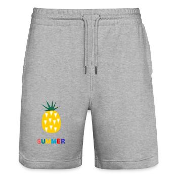 HOLIDAY. HAPPY HOLIDAYS. MISTRESS. MASTER. TEACHER - Stanley/Stella Trainer Unisex Organic Jogging Shorts - heather grey - Front - Nik (191cm) & Marisol (170cm)