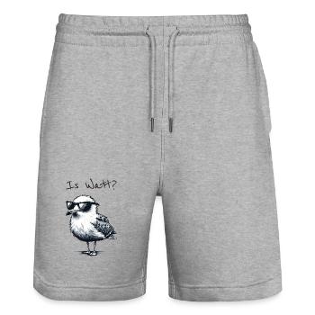 Is Watt Coole Möwe Urlaub Nordsee - Stanley/Stella Unisex Bio Joggingshorts Trainer  - Grau meliert - Vorne - Nik (191cm) & Marisol (170cm)