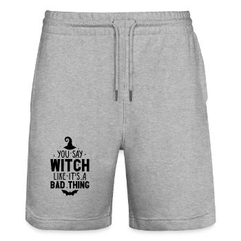 Vous dites sorcière comme si c’était une mauvaise chose Halloween - Short de jogging bio TRAINER Stanley/Stella unisexe - gris chiné - Devant - Nik (191cm) & Marisol (170cm)
