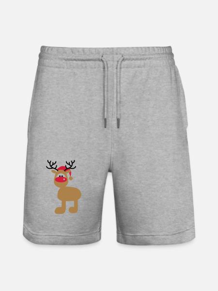 Moose with Christmas hat - Stanley/Stella Trainer Unisex Organic Jogging Shorts - heather grey